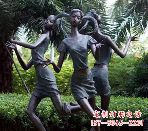达州编花篮的女孩人物铜雕