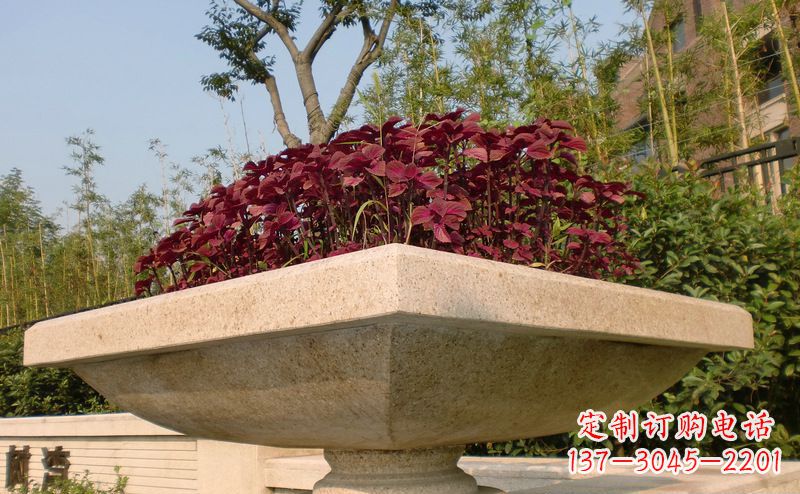 达州别墅景观大理石花盆石雕_1