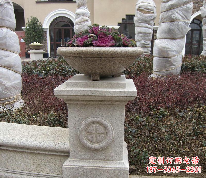 达州别墅景观大理石花盆石雕_2