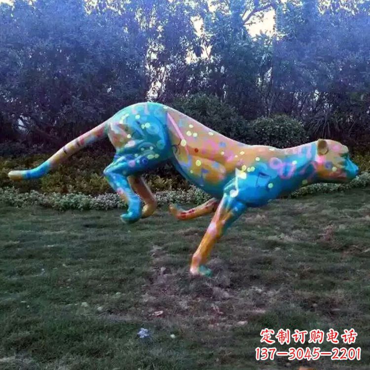 达州玻璃钢彩绘豹子雕塑艺术精美动物摆件
