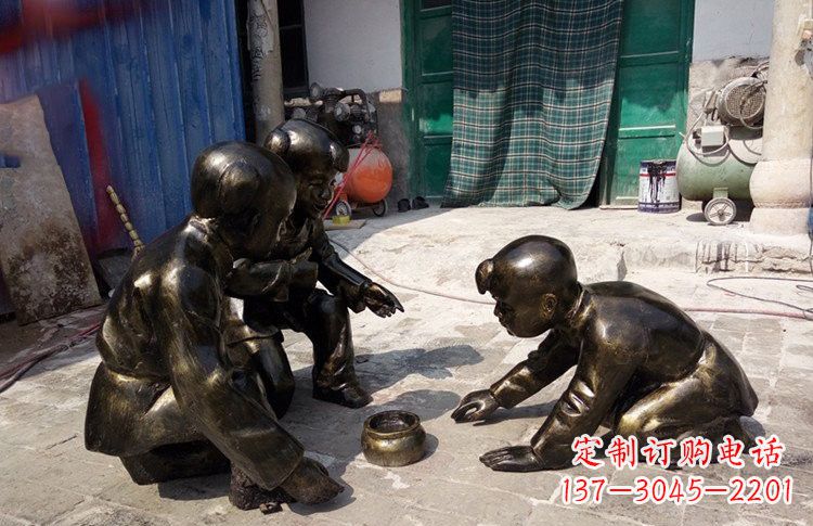 达州精美玻璃钢仿铜斗蛐蛐儿童雕塑