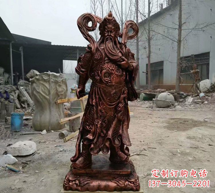 达州玻璃钢仿铜捋须关公雕塑