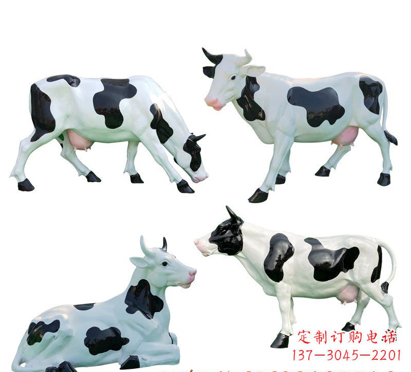 达州玻璃钢仿真奶牛雕塑精美的艺术品
