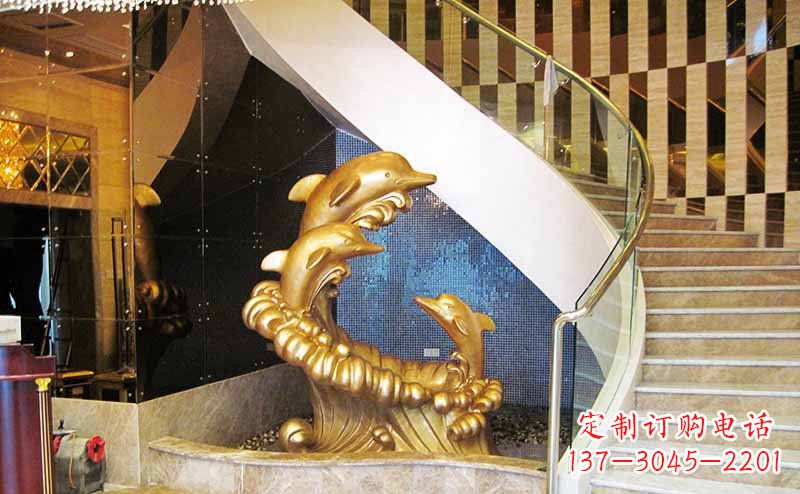 达州玻璃钢海豚仿铜动物雕塑