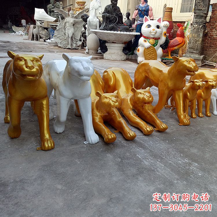 达州玻璃钢金钱豹雕塑-商场美陈动物雕塑摆件可改色改图案