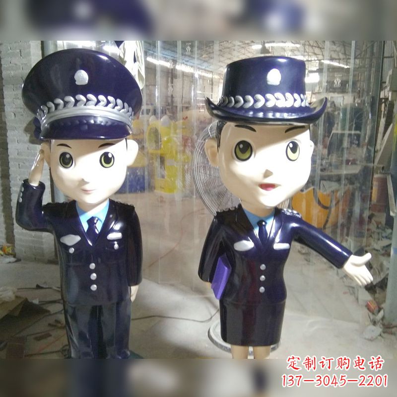 达州玻璃钢卡通警察雕塑