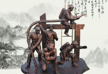 达州玻璃钢仿铜消防员雕塑传承英雄豪情