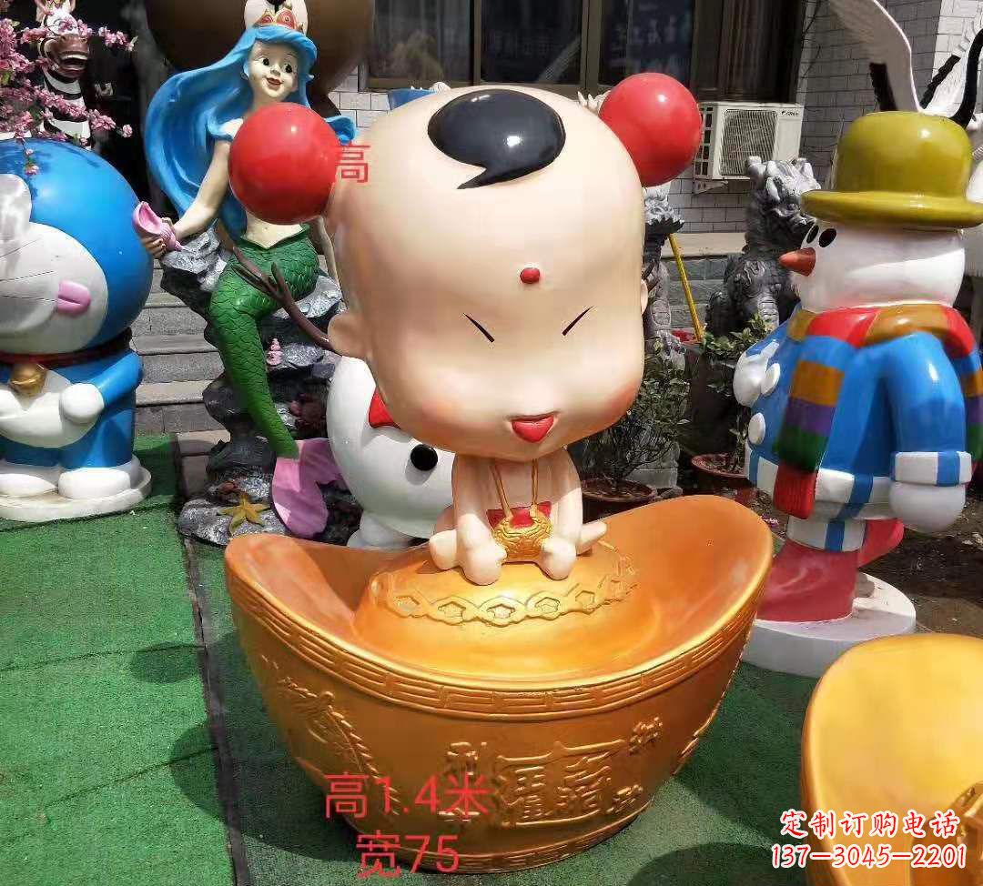 达州玻璃钢元宝娃娃雕塑招财进宝