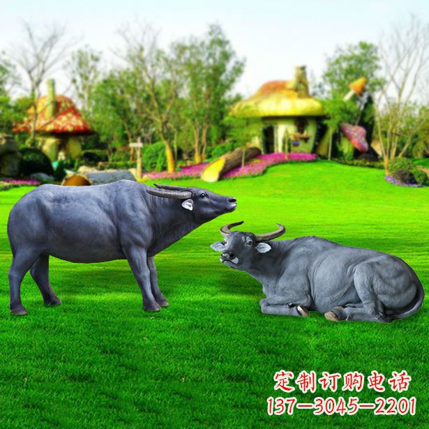 达州玻璃钢水牛雕塑,复古农家院情怀