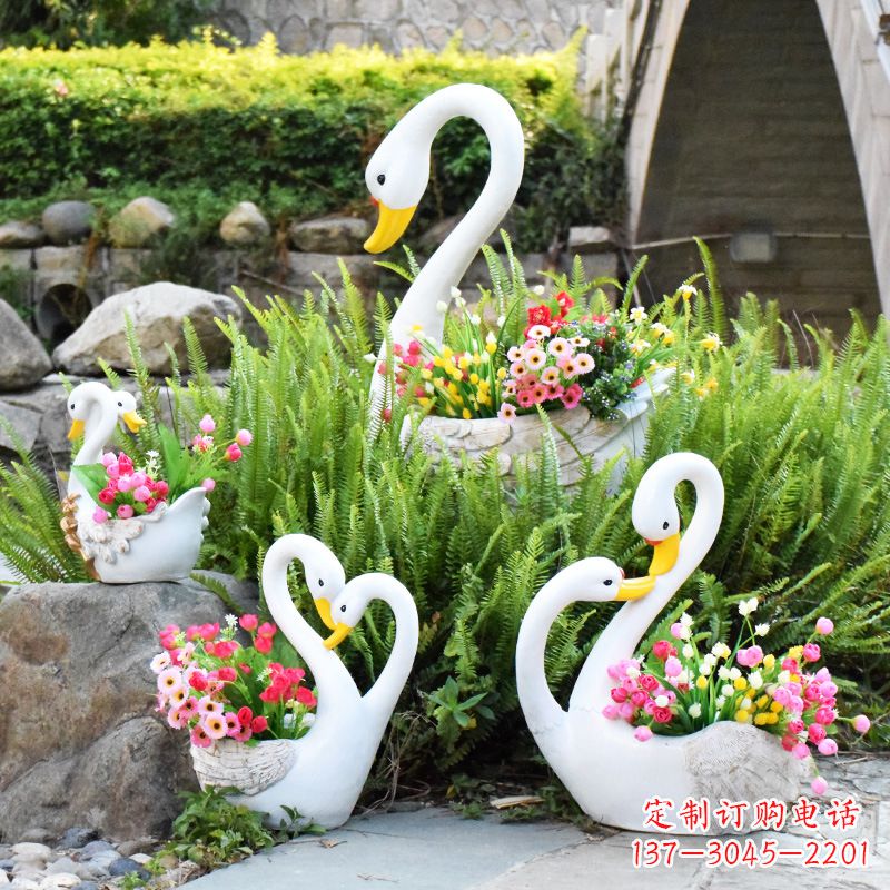 达州玻璃钢天鹅花盆雕塑
