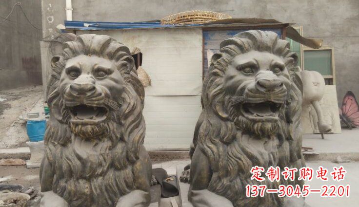 达州玻璃钢西洋趴狮仿铜动物雕塑