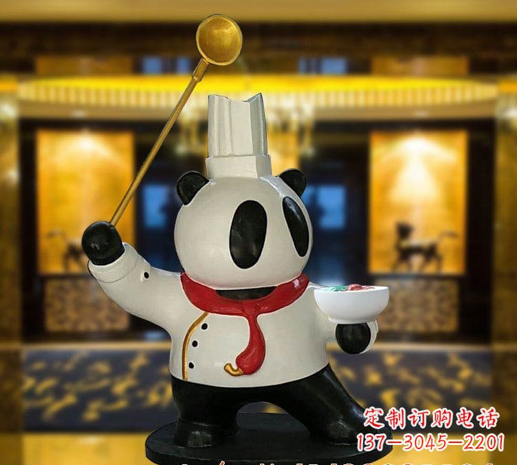 达州玻璃钢熊猫厨师雕塑