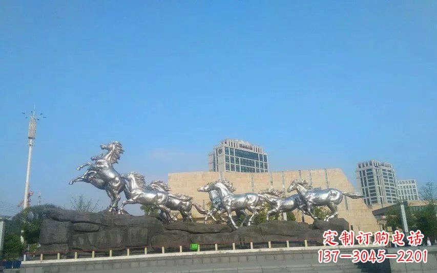 达州不锈钢八匹马动物雕塑