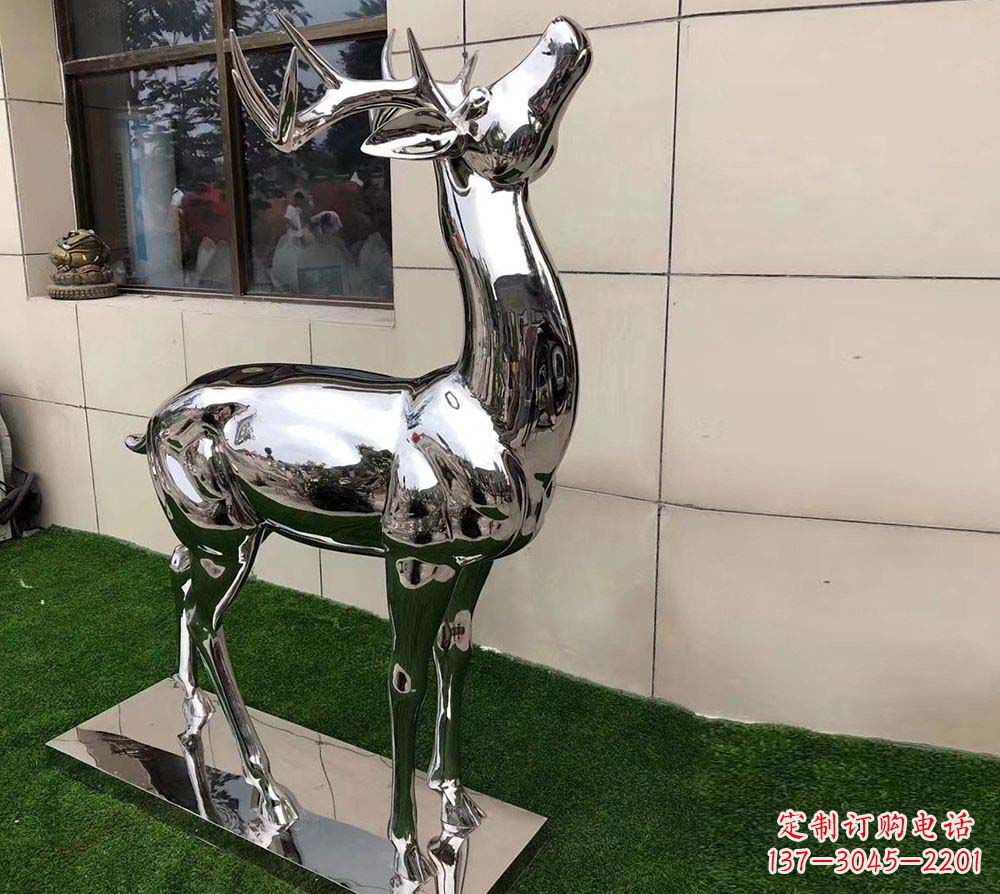 达州不锈钢别墅镜面小鹿雕塑
