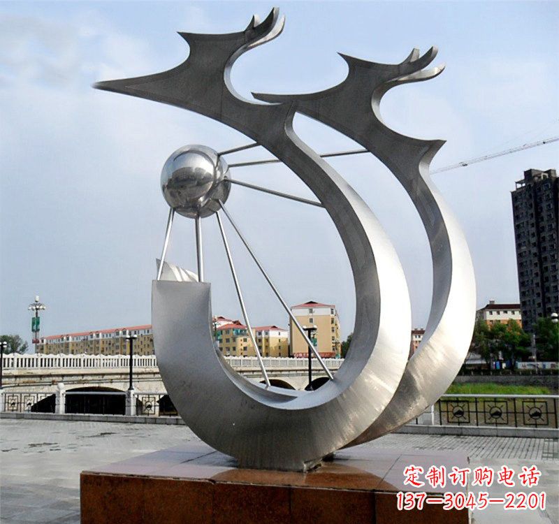 达州不锈钢城市抽象双龙戏珠雕塑