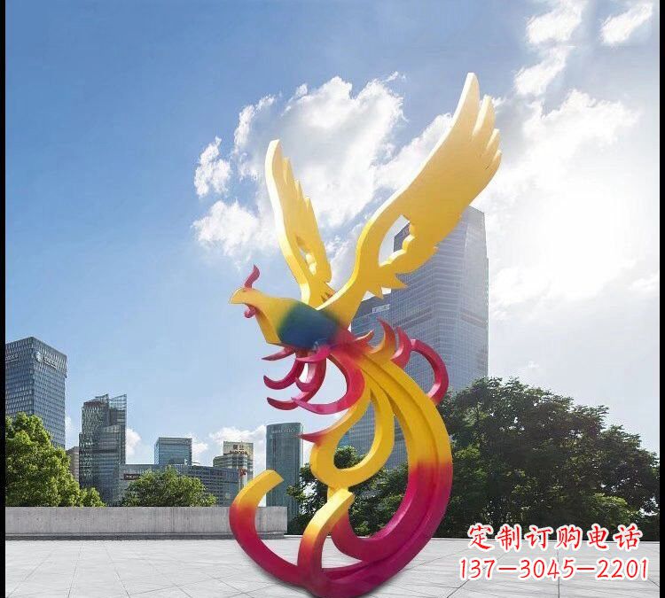 达州绚丽多彩的不锈钢凤凰雕塑