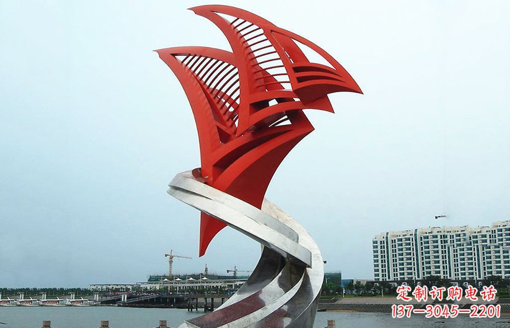 达州不锈钢抽象帆船海边景观雕塑22