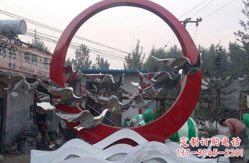 达州不锈钢抽象和平鸽和谐雕塑