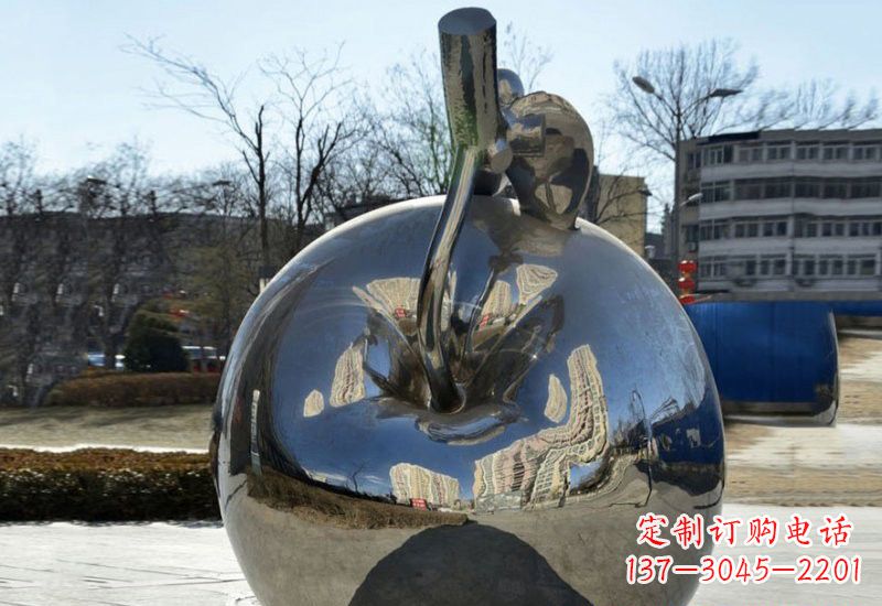 达州不锈钢抽象镜面苹果雕塑