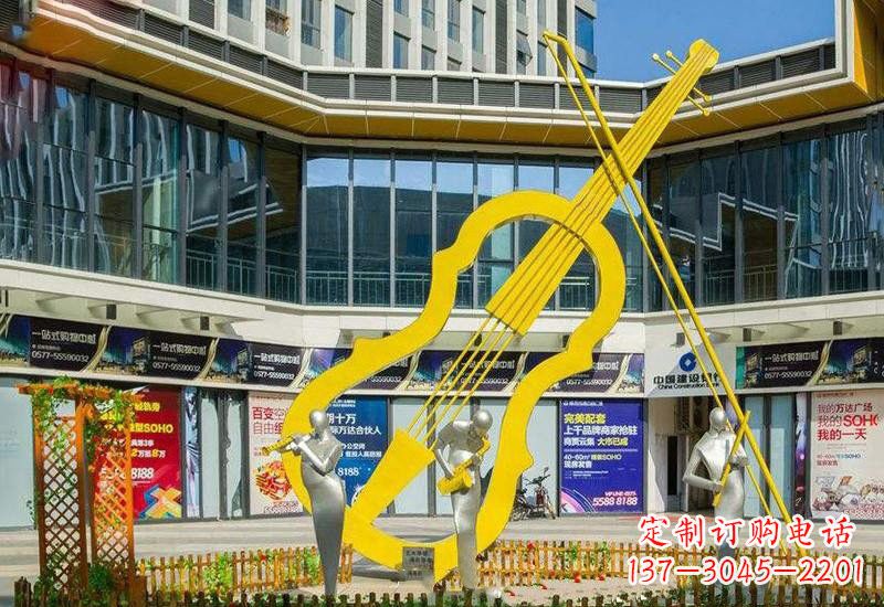 达州不锈钢抽象喷漆大提琴雕塑