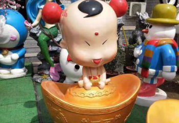 达州玻璃钢元宝娃娃雕塑招财进宝