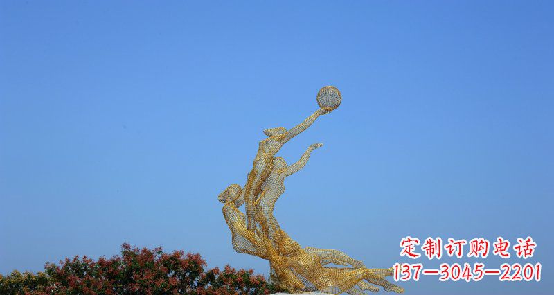 达州不锈钢打篮球的女孩公园景观雕塑