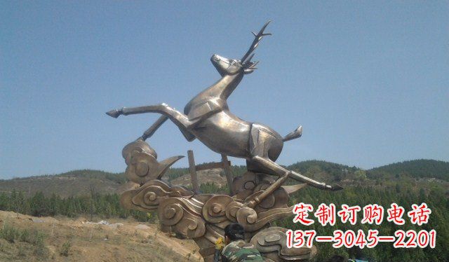 达州不锈钢动物雕塑——飞奔的鹿