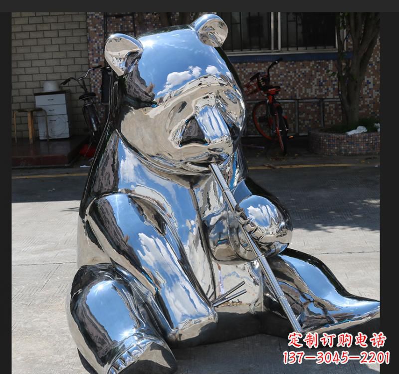 达州不锈钢动物镜面熊雕塑