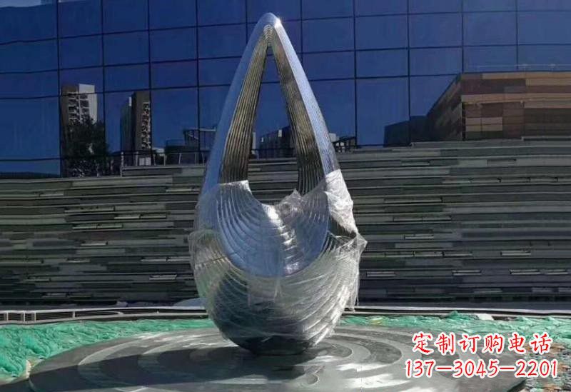 达州不锈钢公园空心水滴雕塑