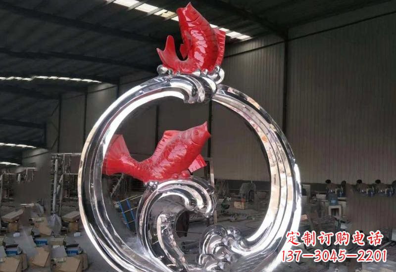 达州不锈钢公园鲤鱼跃龙门雕塑