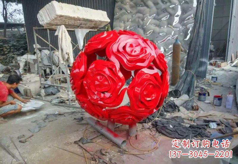 达州不锈钢公园玫瑰花镂空球雕塑