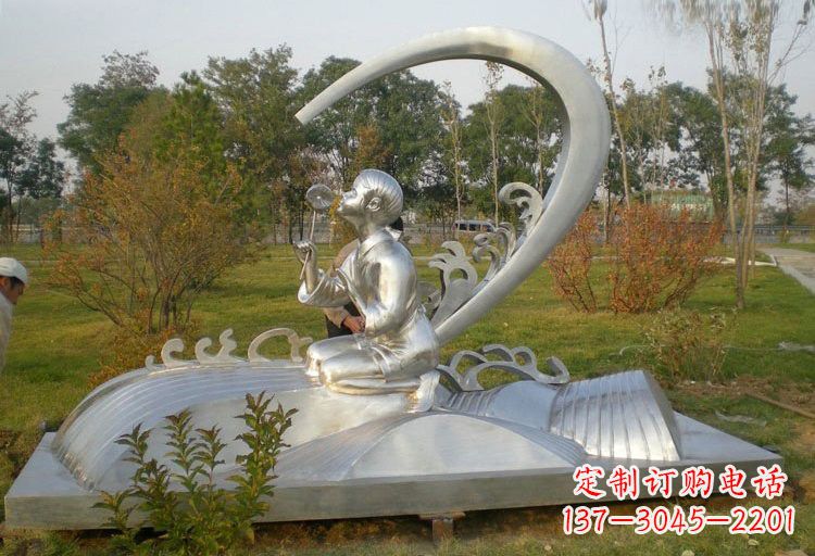 达州不锈钢公园拿花朵的儿童雕塑