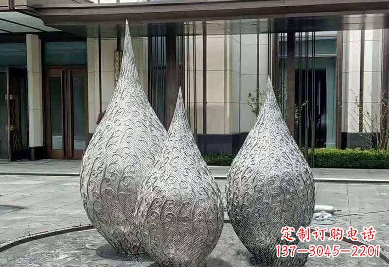 达州不锈钢公园小区镂空水滴雕塑
