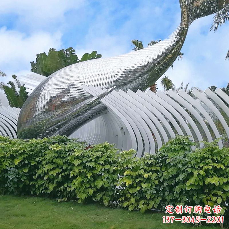 达州海豚雕塑镜面鲸鱼创意动物景观