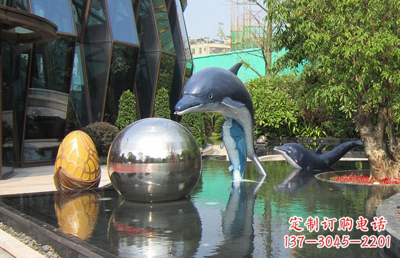 达州不锈钢海豚水景雕塑,企业公园园林创意景观雕塑