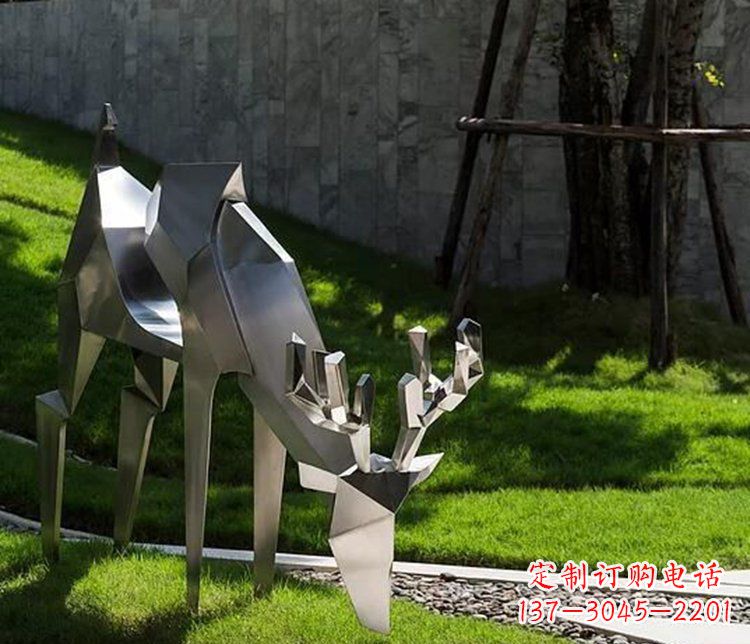 达州不锈钢几何鹿公园抽象动物雕塑
