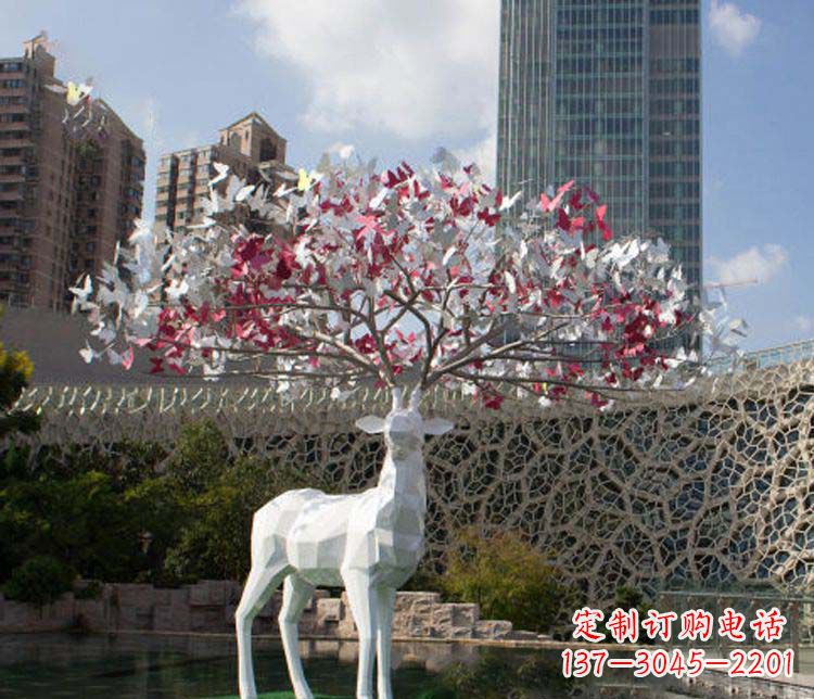 达州不锈钢几何梅花鹿雕塑