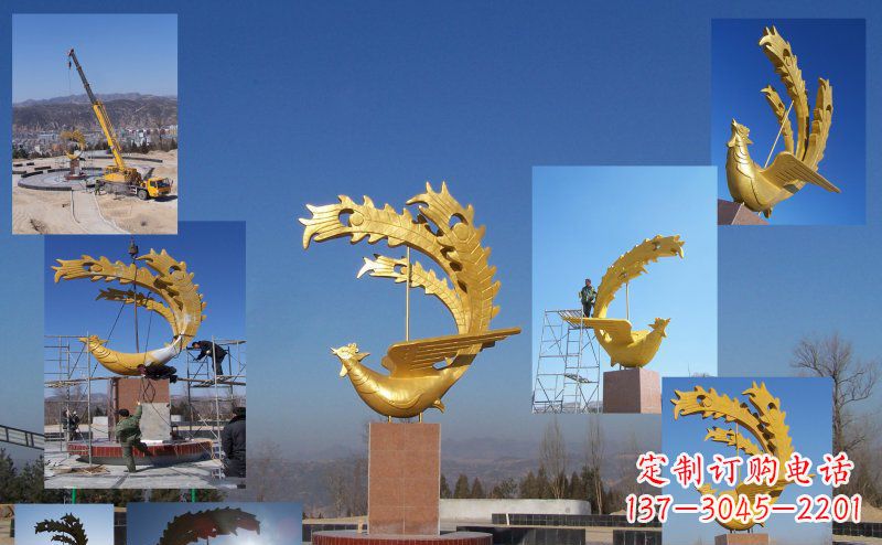 达州不锈钢金色的凤凰广场雕塑