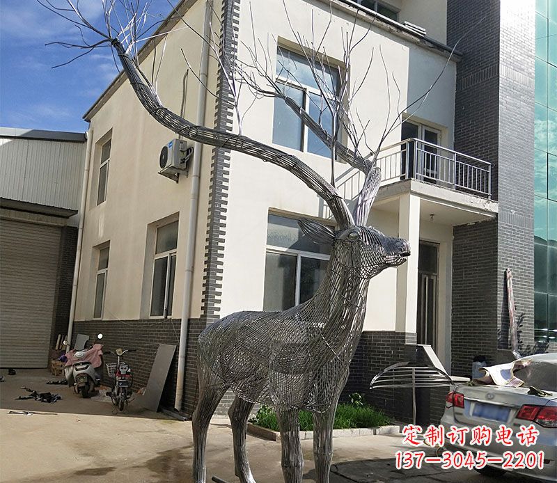 达州不锈钢景观梅花鹿雕塑美丽的艺术精品