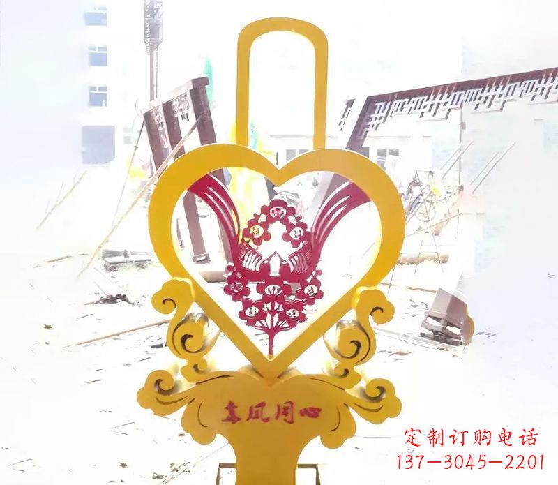 达州不锈钢龙凤同心雕塑精美雕刻传递着浓浓爱意