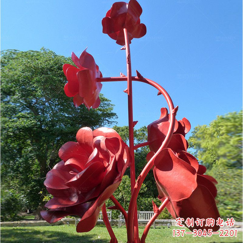 达州不锈钢玫瑰花雕塑景观摆件