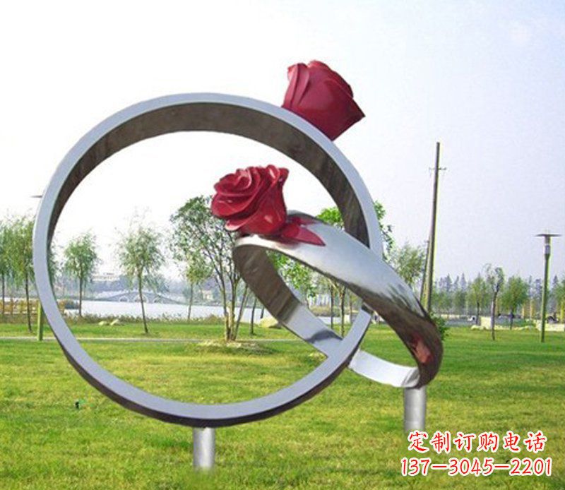 达州不锈钢玫瑰花戒指公园雕塑
