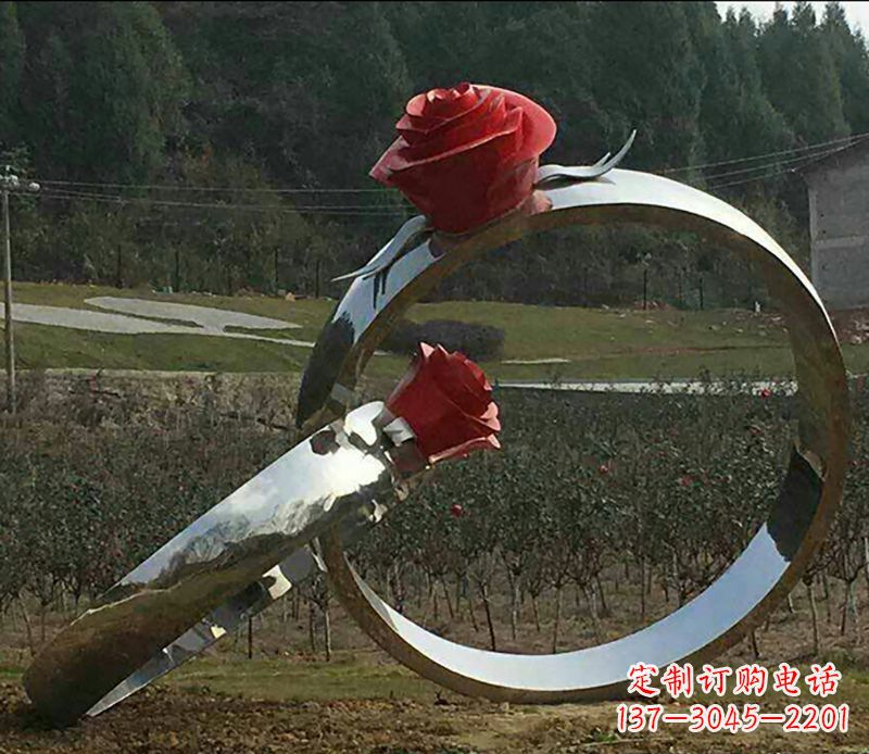 达州不锈钢玫瑰花对戒雕塑