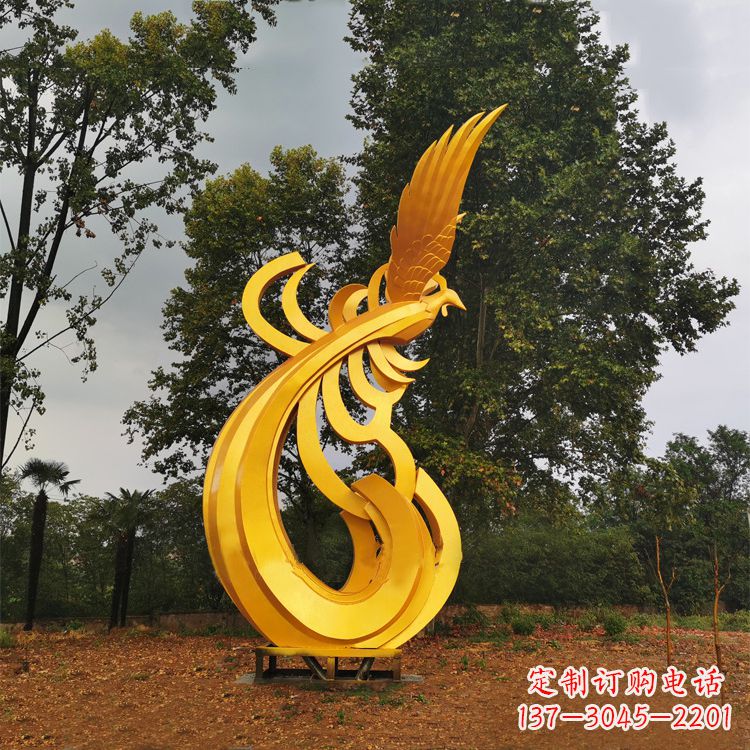 达州不锈钢凤凰雕塑黄金色园林之美