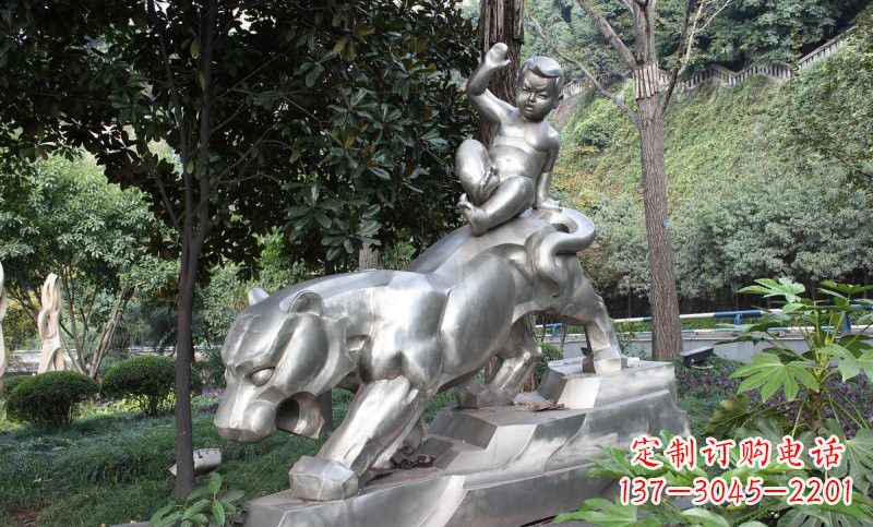 达州不锈钢骑老虎的小孩雕塑