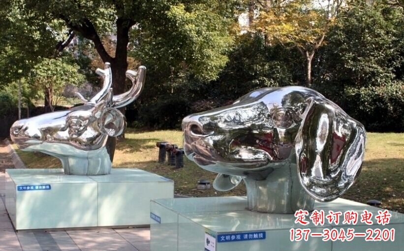 达州不锈钢十二生肖头像景观雕塑