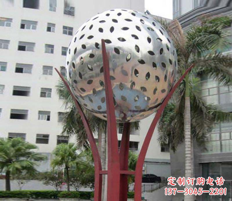 达州不锈钢树叶镂空球校园景观摆件