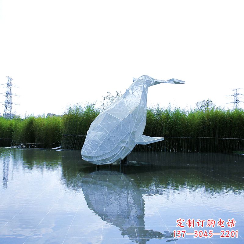 达州不锈钢网格鲸鱼水景景观雕塑