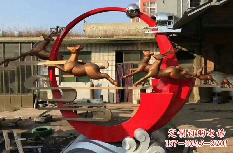 达州不锈钢祥云梅花鹿雕塑