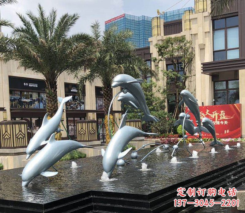 达州不锈钢小区海豚跳跃喷泉雕塑